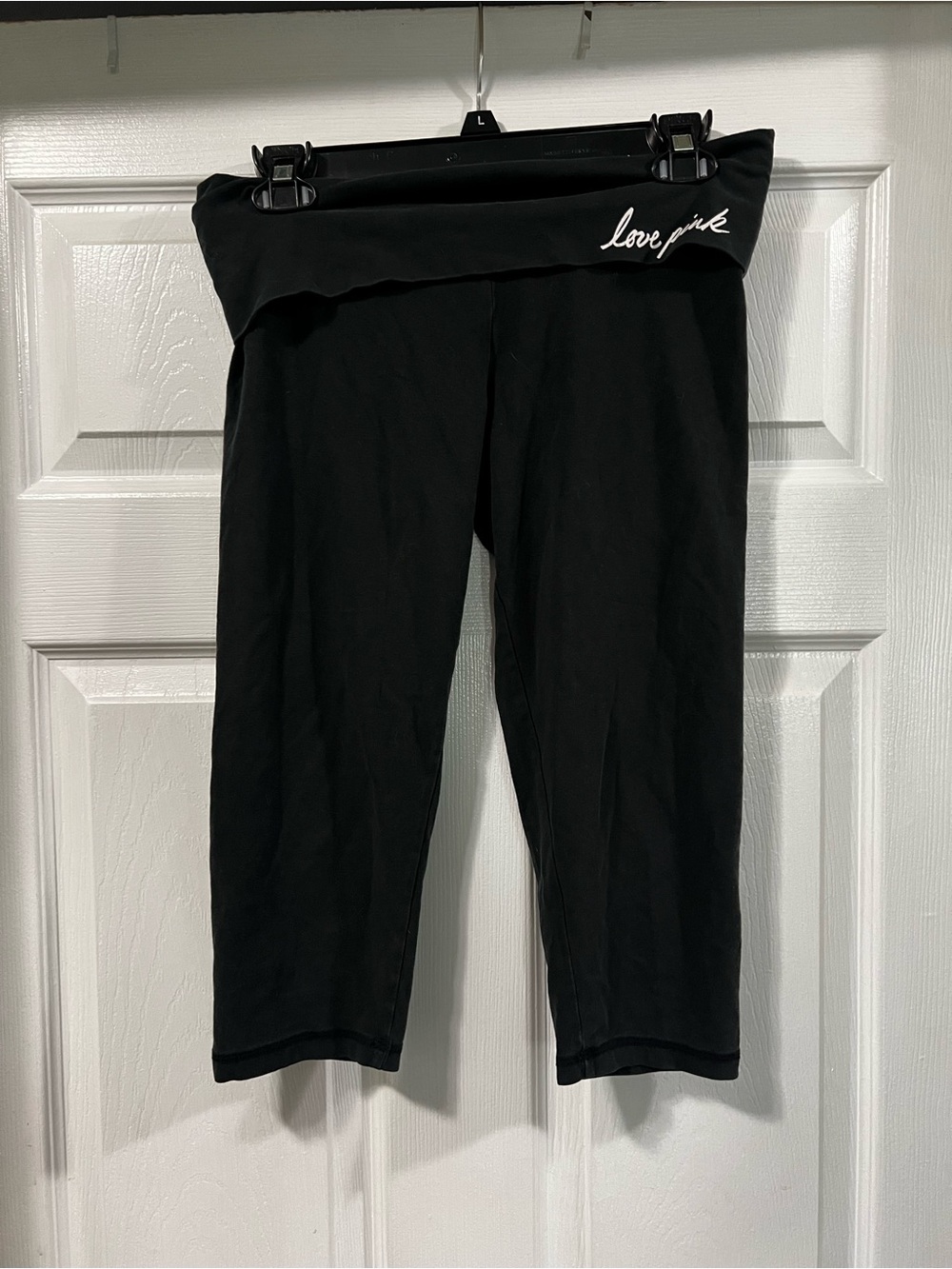 Love Pink Black Fold-Over Waist Capri Leggings